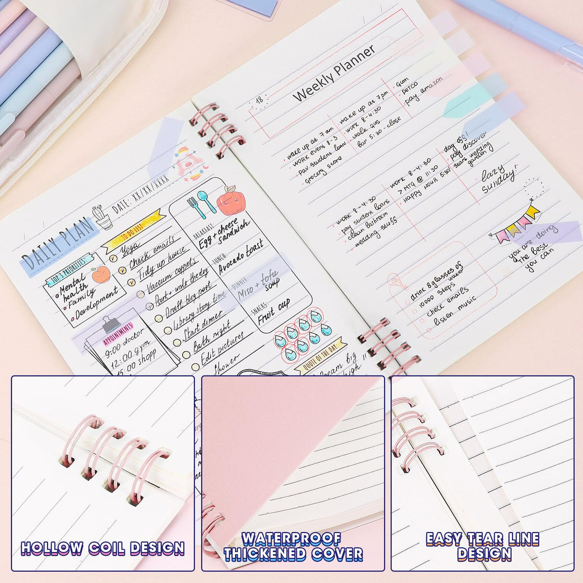 Focxoio Bible Study Supplies Journaling Kit with Pen Case,12 Pastel Highlighters,5 Black Ink Gel Pens, 6 Mechanical Pencils 0.5 & 0.7mm,Sticky Note Index Tab and So on for bible study