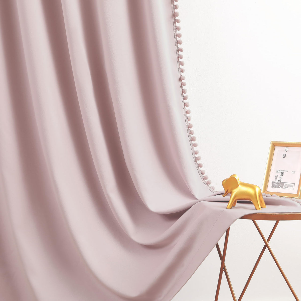 Jubilantex Pom Pom Pink Blackout Curtains 84 inches Long 2 Panels Triple Weave Window Treatments for Girls Bedroom and Living Room,52" x 84",Grommet