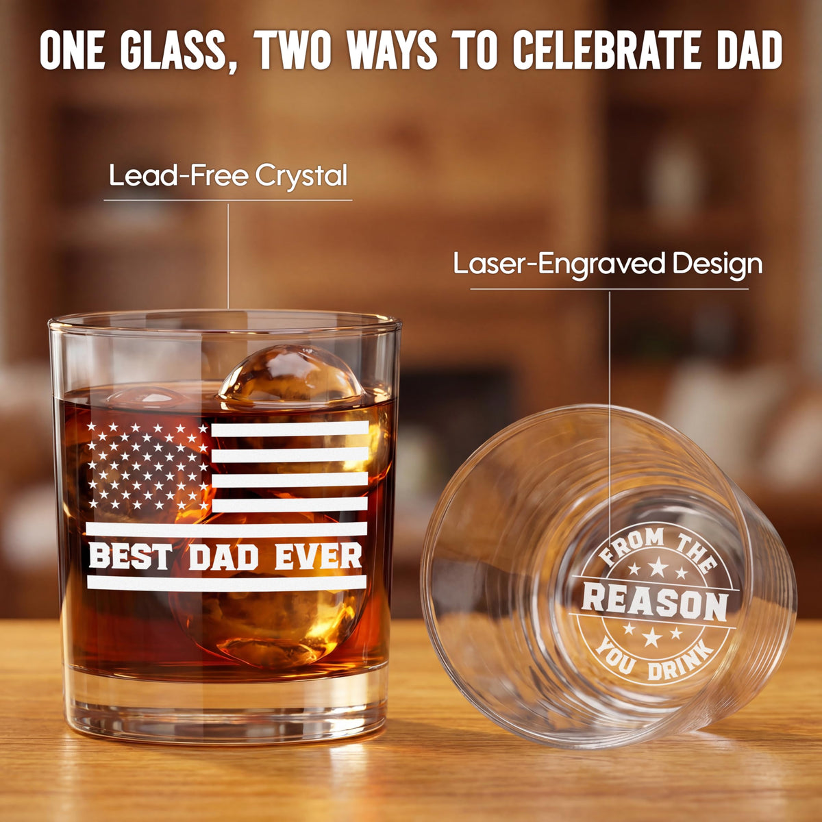 AXIARA Dad Husband Stepdad Gifts for Fathers Day from Daughter Son Kids Wife - 11 oz Engraved Crystal Whiskey Glasses - Anniversary Birthday Gifts for Men, Gift for Dad Who Wants Nothing