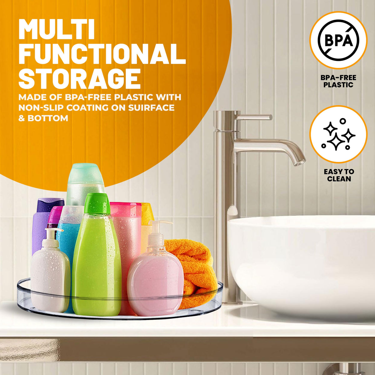 Lazy Susan Turnable Organizer for Cabinet – 11.5 Inches Clear – Heavy Duty Plastic – Multifunctional and Practical Design – Ideal for Kitchen, Under Sink, Bathroom (1 Pack)