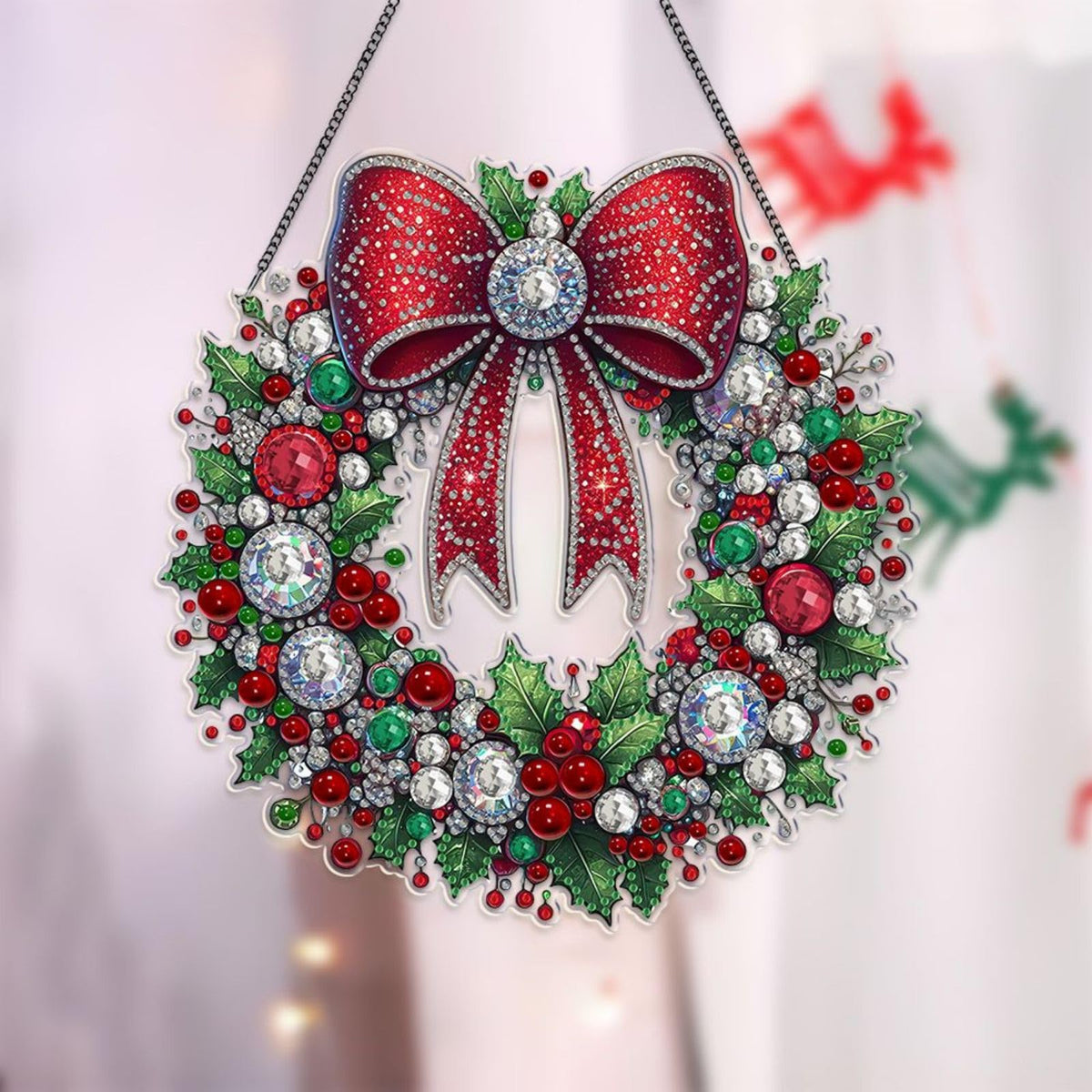 BAYUNOE DIY Hanging Diamond Pendant Christmas Design Diamond Art Painting Ornament Double Sided Pattern Single Sided for Window Wall Door Decor Home Garden-Christmas Wreath