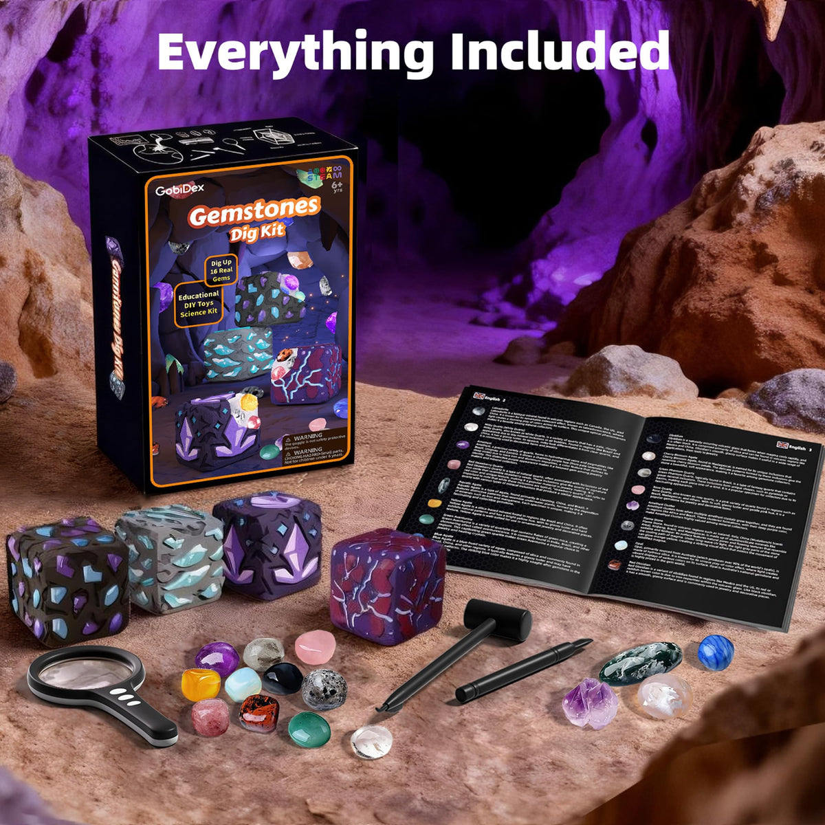 GobiDex Gemstones Dig Kit for Kids, Excavate 16 Real Gemstones, STEM Science Toy, Archaeology & Geology Science Gift for Boys and Girls Age 6+