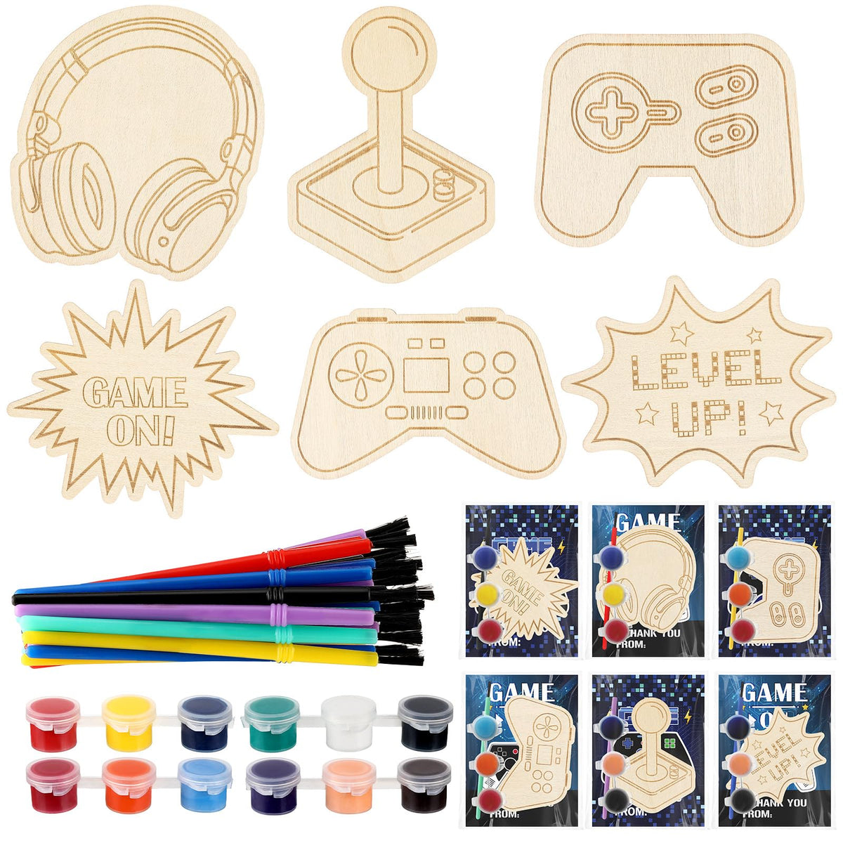 Chunful 24 Sets Video Game Party Favors Video Game Wooden Painting Crafts Kits DIY Gaming Paint Arts and Crafts Gifts for Home Birthday Gaming Theme Party Decoration Craft Project