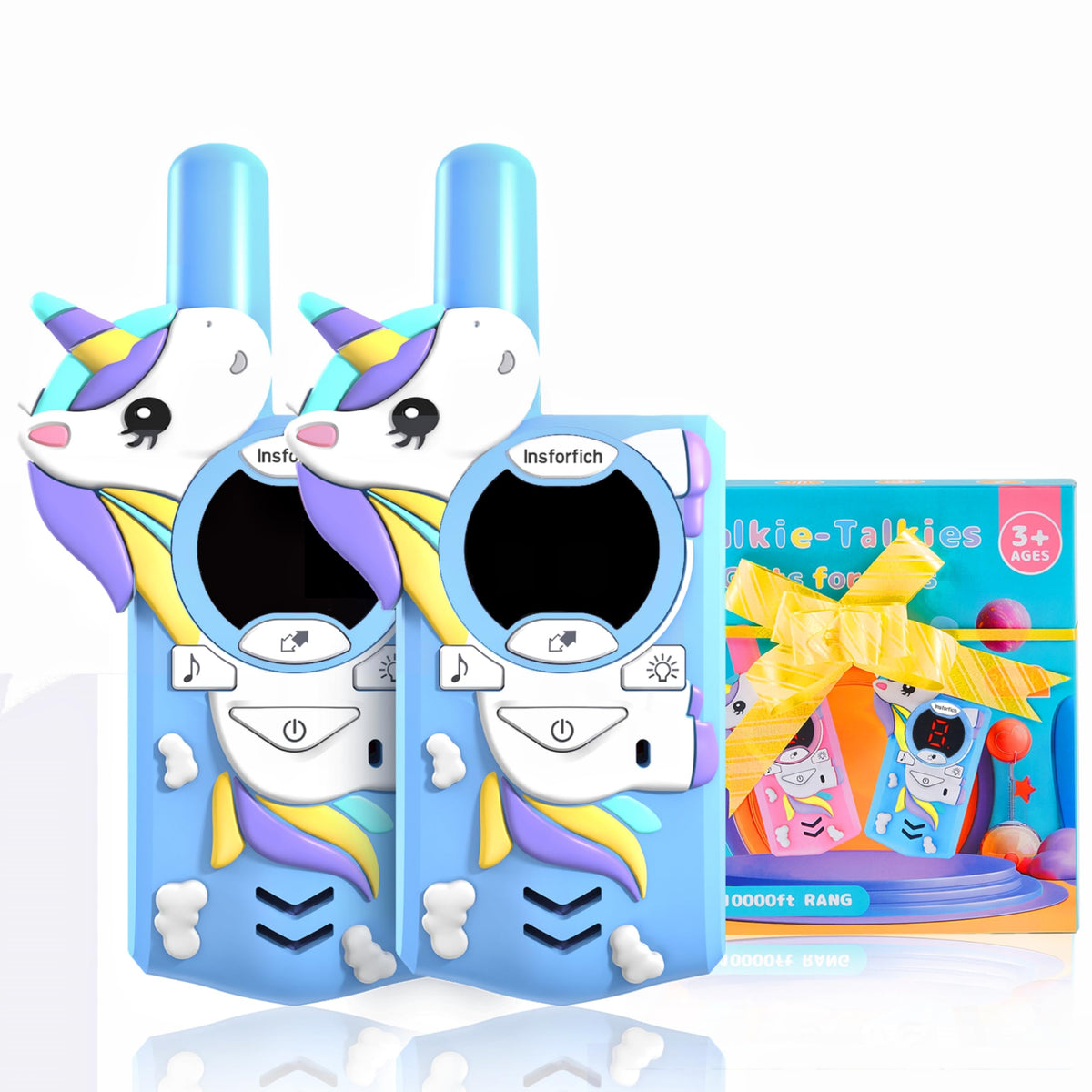 Unicorn Walkie Talkies for Kids,Toys Gifts for 3 4 5 6 7 8 9 Year Old Boys Girls,3 Channels 2 Way Radio Toy, 2 Miles Range for Outside, Camping, Hiking (Blue)…