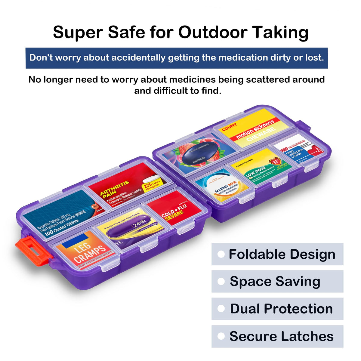2026 New Extra Large Pill Box with Medicine Labels Travel Essentials Daily Med Container Mini Medication Organizer Storage Organizer Case 7 Day Pill Organizer(Purple)