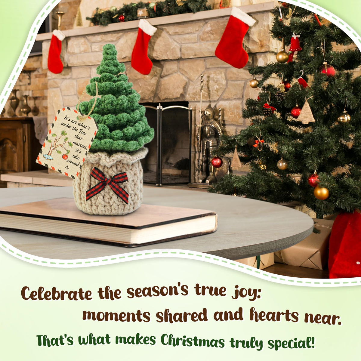 OASSIE Christmas Tree Gifts for Women Men - Emotional Support Crochet Christmas Tree with Card - Stocking Stuffers for Xmas Party Decorations Home Decor, Small Gifts for Mom Grandma Friends Family