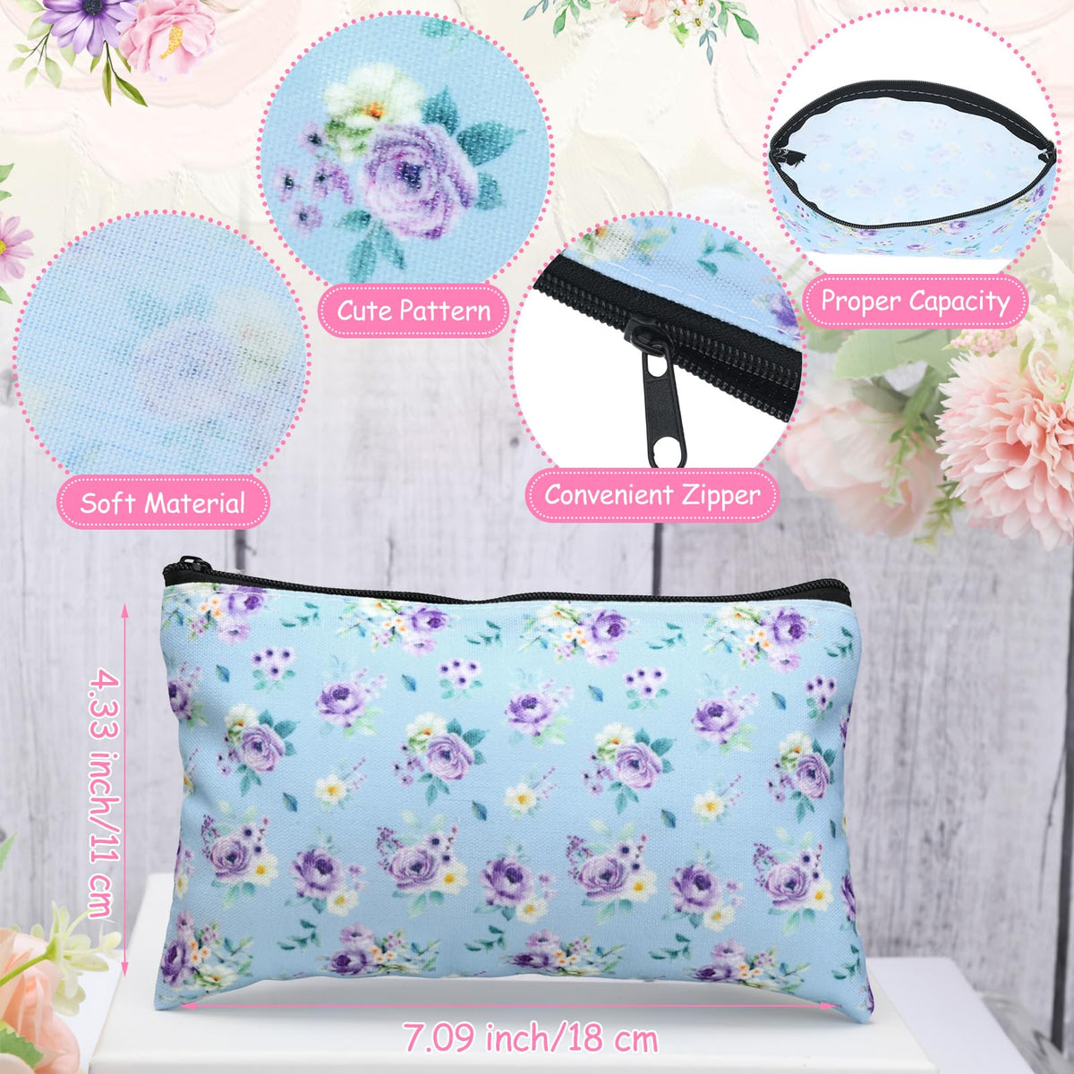 Eaasty 20 Pieces Flower Gift for Women Sticky Notes with Floral Pens, Pencil Bags Makeup Bags, 3 x 4 Inches Cute Note Pads, Funny 1.0 mm Ballpoint Pens, Office Supplies for Women