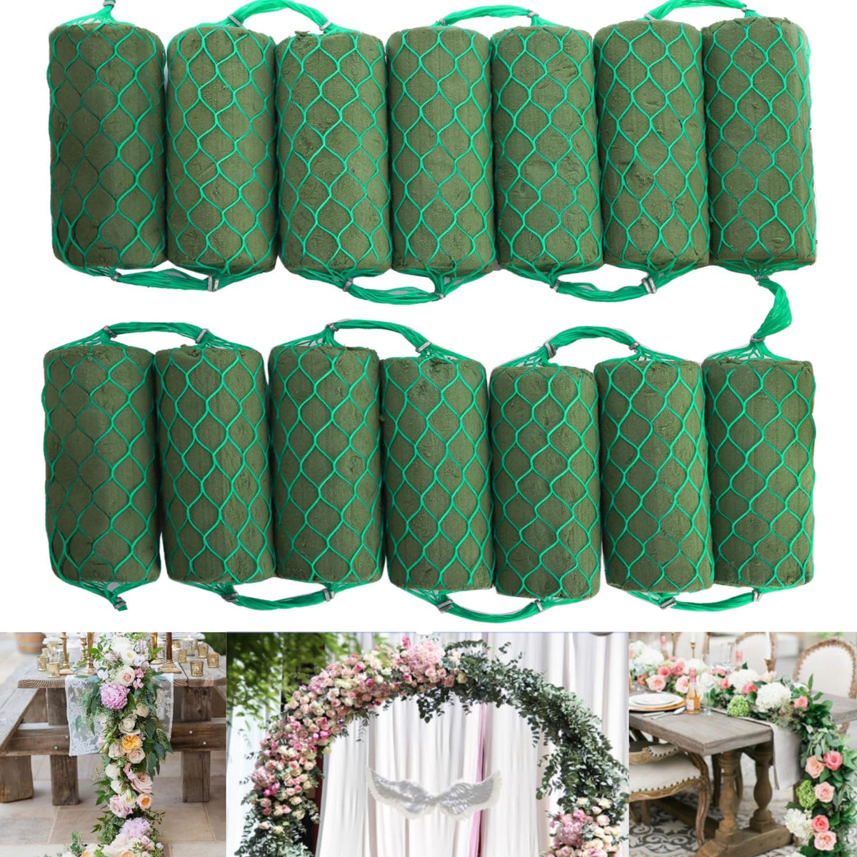 Lyellfe 14 Pieces Floral Foam Garland, 10 Ft Arch Door Flower Sponge Blocks Kit, Absorption Flower Holder for Wet Dry Fresh Flowers, Arrangement, Centerpiece,Wedding Decor