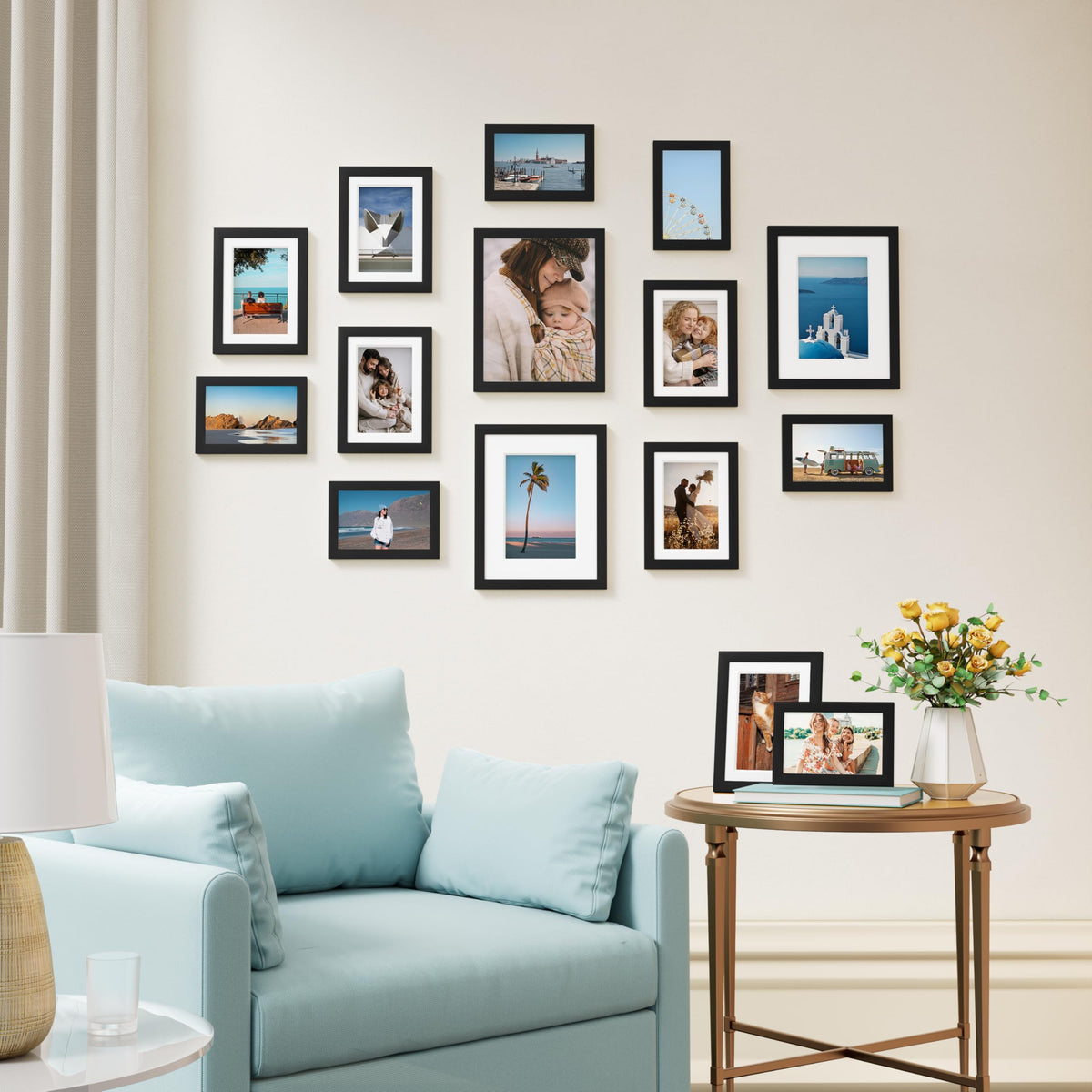 Vittanly 15 Pack Picture Frames Collage Wall Decor for Mounting or Tabletop Display, Gallery Frame Set for Family, Multi Sizes Including 3pcs 8x10, 6pcs 5x7, 6pcs 4x6, Black