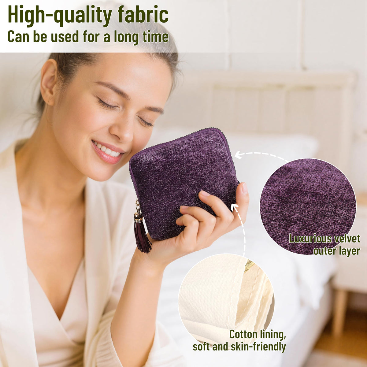 LOTOFUN Small Travel Jewelry Case: 5-Layer Individual Pouch Soft Velvet Bag Organizer With Zipper For Bracelets Bangles Protect From Tangle Scratch For Fashion Traveler Enthusiasts(Dark Purple)