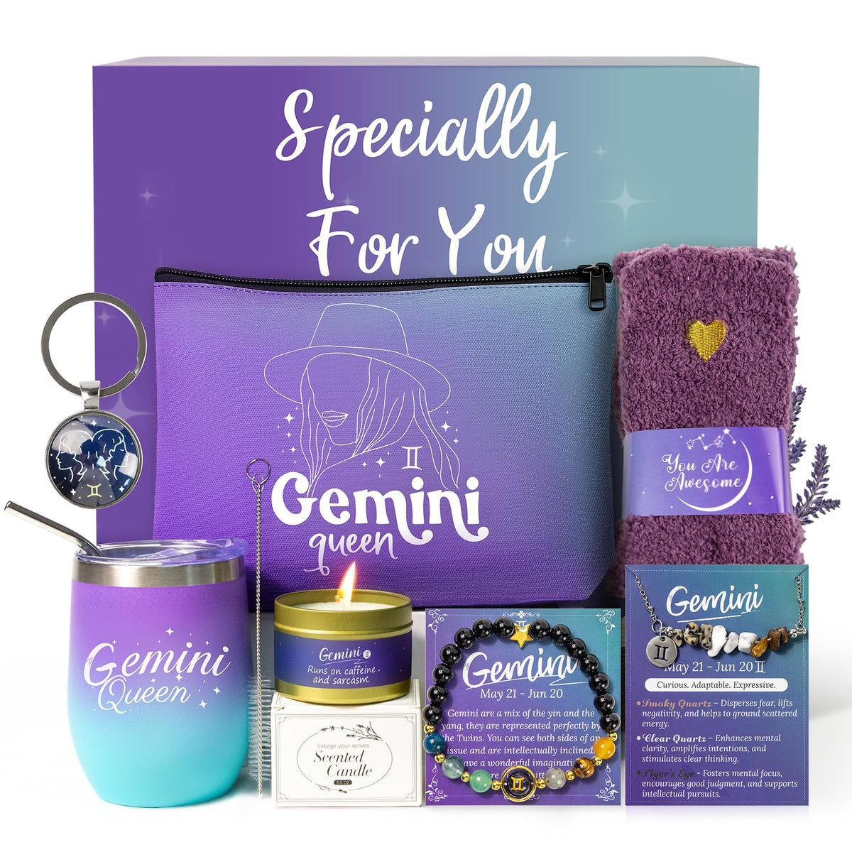 Gemini Birthday Gifts for Women Zodiac Gift Basket Sets for Best friend, Mom, Sister, Wife, Unique Birthday Gift Ideas for Women