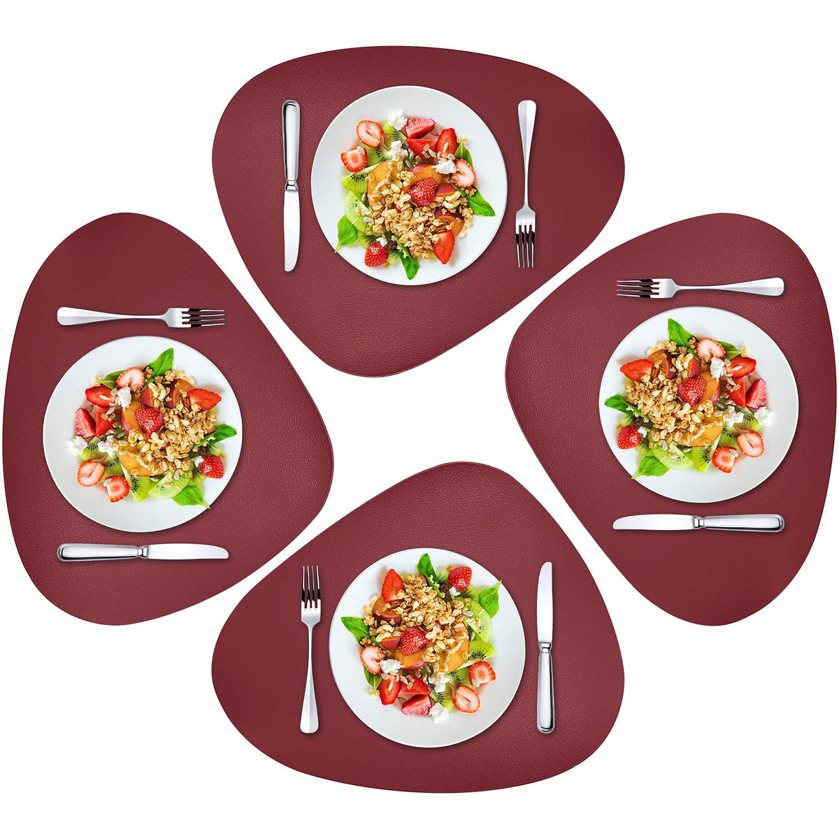 Herda Burgundy Placemats Set of 4 for Dining Table, Wine Red Leather Table Mats Place Mats Wipeable Washable Placemats for Kitchen Dining Patio Table Easy to Clean Holiday Table Christmas Table Mats