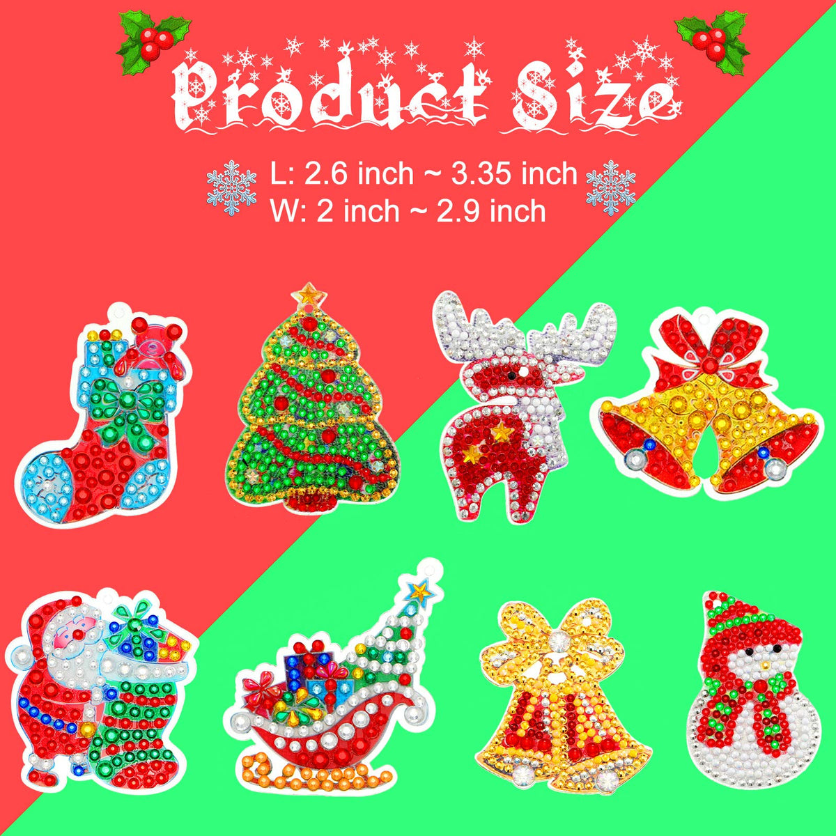 WILLBOND 16 Pieces Christmas Diamond Key Chain Kits Double Sided Diamond Art Keychain Bulk Diamond Christmas Ornament 5D Diamond DIY Painting Key Ring Pendant Christmas Tree for DIY Christmas Decor