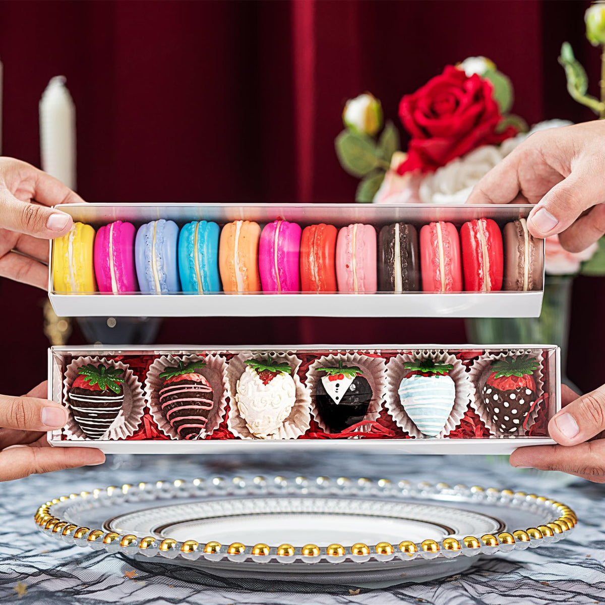 24pcs 12x2.2x2 Inch Minimalist Rectangular Bakery Boxes for Chocolate Covered Strawberries ,Macaron, Truffle,Cocoa Bombs ,Cookies,Chocolate Covered Oreos,Mini Cupcakes,Cake Balls &Party Favorite Boxes