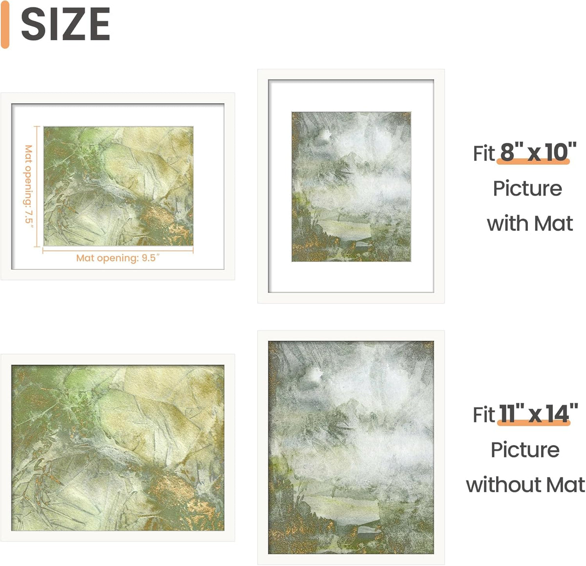 Upsimples 11x14 Picture Frame - Versatile Display for 8x10 Photos with Mat or 11x14 Without Mat | White, 1 Pack