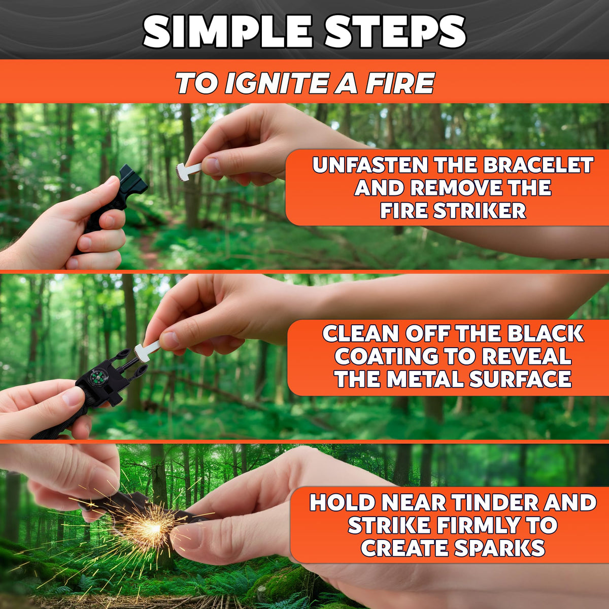 Paracord Bracelets for Men and Women – Adjustable Survival Paracord Bracelet with 11.8 ft Nylon Cord, Flint Fire Starter, Compass, Whistle & Scraper – Camping, Hiking, Fishing Gear (Black & Khaki)