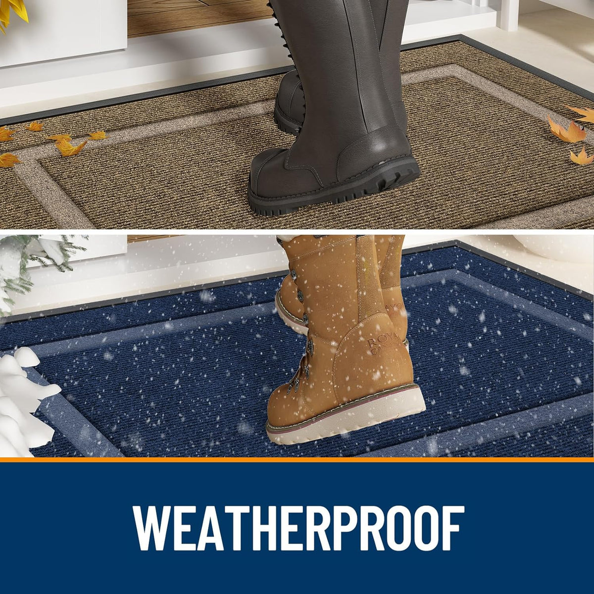 OLANLY Waterproof Front Door Mat - All-Season Indoor/Outdoor Doormat | Sturdy Natural Rubber, 47x23, Off-White