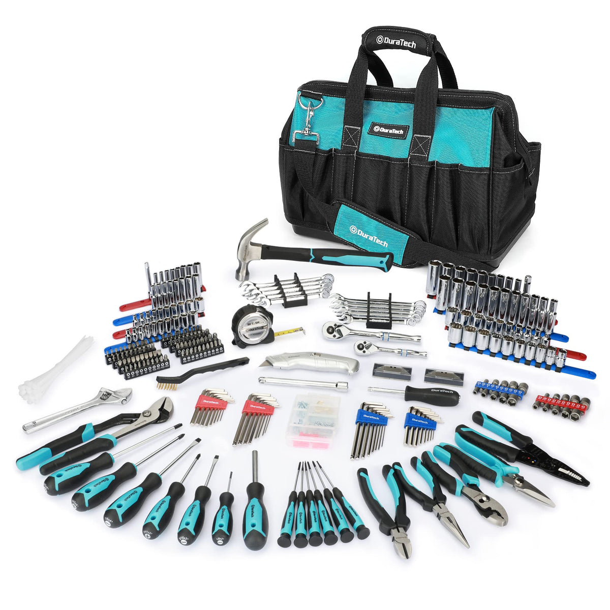 DURATECH 269-Piece Socket Wrench and Home Repair Hand Tool Kit- Daily Use Mechanics Hand Tool Kit with Wide Open Mouth Tool Bag