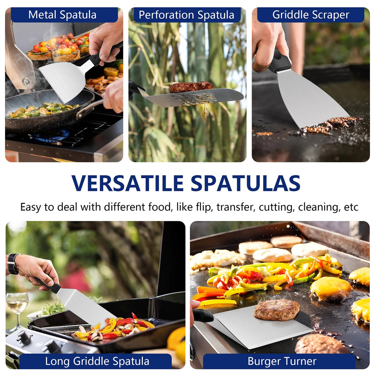 18Pcs Griddle Accessories Kit for Blackstone, Joyfair Flattop Grilling Accessory Set with Smash Burger Press, Stainless Steel Spatula Tools with Basting Cover for Outdoor BBQ Cooking (PP Handles)