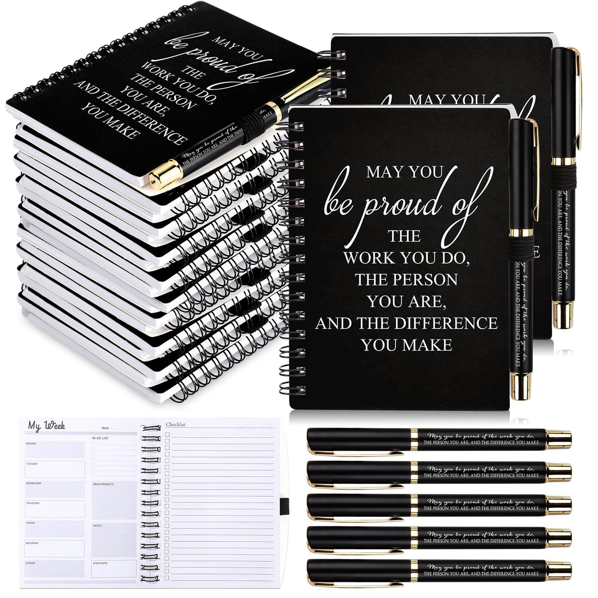 Tellingyou 20 Pcs/ 10 Set Employee Appreciation Gifts 2026-2027 Weekly Planners Journals A6 to Do List Bulk Notepads and Pens Thank You Gifts for Coworkers Teacher Staff (Black)