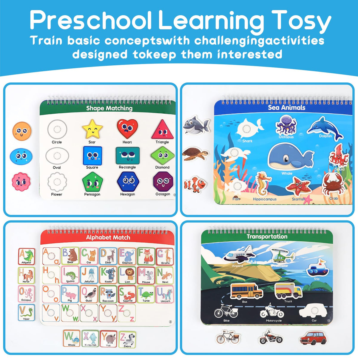 HarVow Busy Book with Classified Storage Box & Double-Sided Writing Board, 15 Themes Montessori Preschool Learning Activities, Pre-Assembled Ready to Use, Sensory Travel Toys for Toddlers Ages 3-5