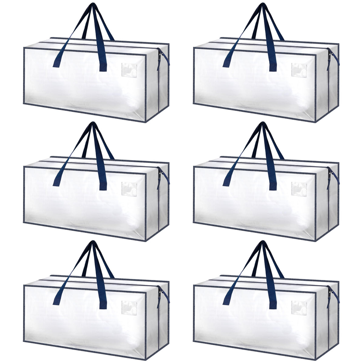 HealSmart 6 Pack Extra Large Moving Bags with Zippers & Carrying Handles, Heavy-Duty Storage Tote Moving Boxes for Dorm Room Essentials Storage Bags, Clear