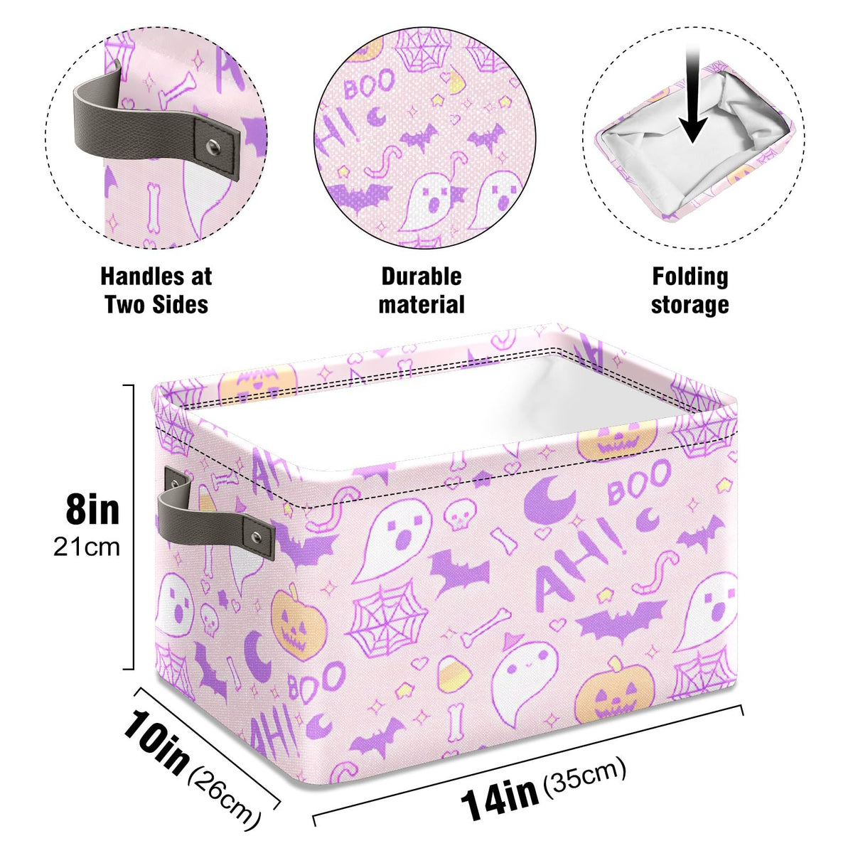 Andemie Halloween Basket Cute Pink Spooky Boo Basket Stuffers for Women Teen Girls Girlfriend Trick or Treat Bags Cube Large Collapsible Storage Bins