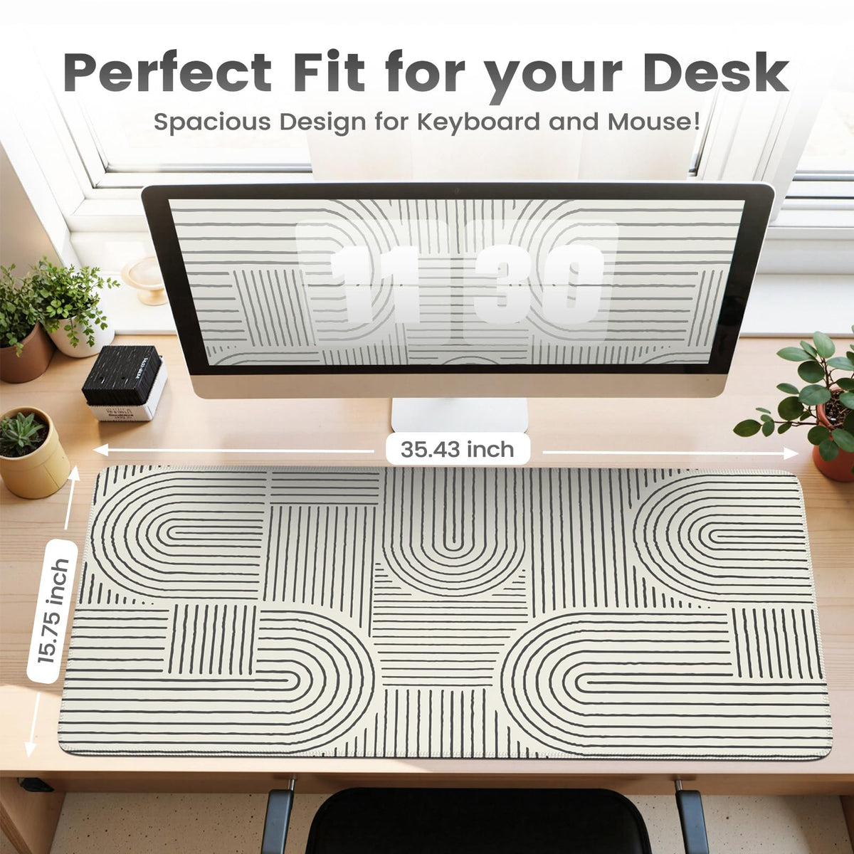 iCasso White Desk Matt for Desktop, Cute Desk Pad Mat, Large Mouse Pad, Anti-Slip Big Mousepad with Stitched Edges, Keyboard Pad for Computer(White)