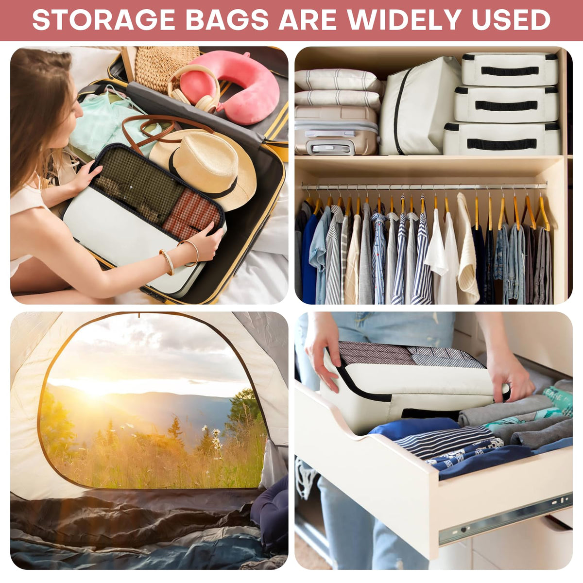 SDGFUI 8 PCS Compression Packing Cubes for Travel Women, Compression Bags Organizer for Luggage Space Saving Travel Essentials and Carry on, Luggage Organizer Bags for Suitcase - Beige
