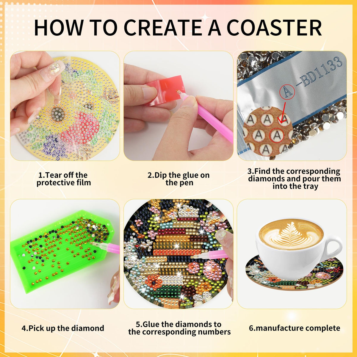 8 Pcs Book Diamond Art Coasters Kit with Holder and Cork Pads, Floral DIY Diamond Painting Coaster Kit for Adults Beginners, Round 4 Inch Drink Coasters Craft Set for Home Decor