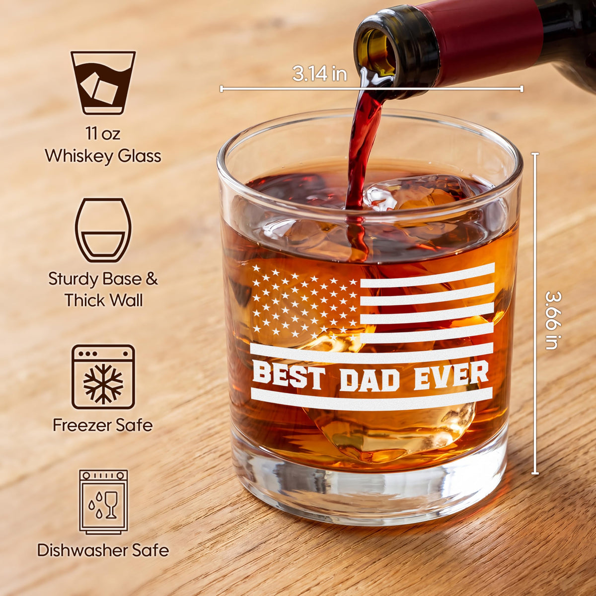 AXIARA Dad Husband Stepdad Gifts for Fathers Day from Daughter Son Kids Wife - 11 oz Engraved Crystal Whiskey Glasses - Anniversary Birthday Gifts for Men, Gift for Dad Who Wants Nothing