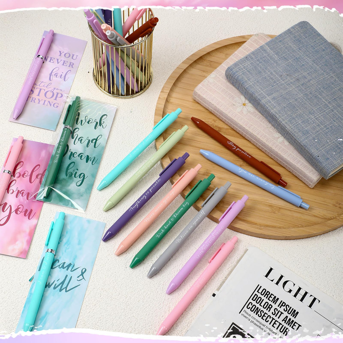 Quelay 30 Set Motivational Employee Appreciation Gifts Bulk Inspiring Quote Bookmarks Inspirational Pens for Women Team Building Gifts Employees Appreciation Thank You Coworker Staff(Inspirational)