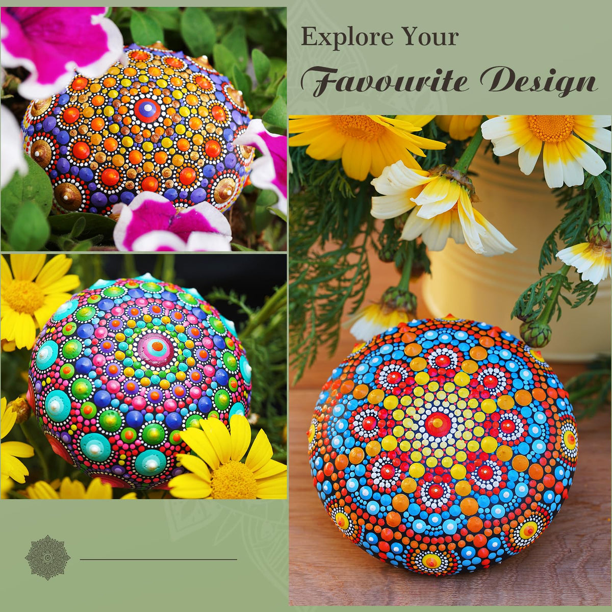 Mandala Rock Painting Kit - Mandala Dotting Tools Kit - 5 Large Wooden Rocks for Painting with 6 Stencil Supplies, Dotting Tools for Painting - Dot Art and Crafts for Adults Women - Mothers Day Gift