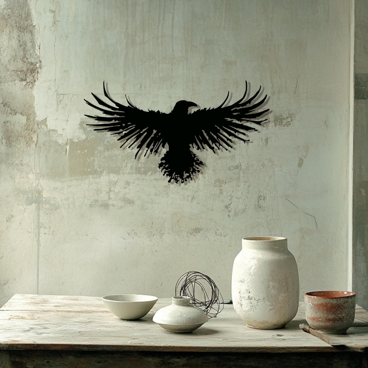 3D Metal Viking Raven Wall Art - Unique Black Crow Decor with Norse Mythology Gothic Waterproof Sculpture for Indoor Outdoor Living Room, Bedroom, Garden Home Decor