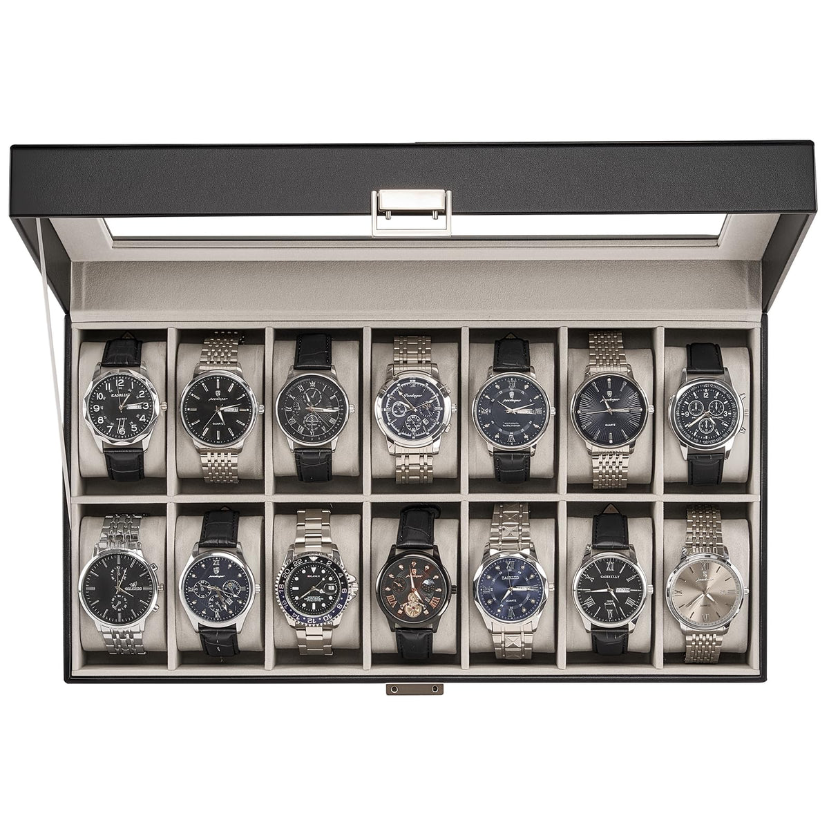 ProCase Watch Case for Men, 14 Slot Mens Watch Box Holder Organizer with Glass Lid, Watches Display Case Birthday Valentine Gifts for Men Women -14 Slot, Black