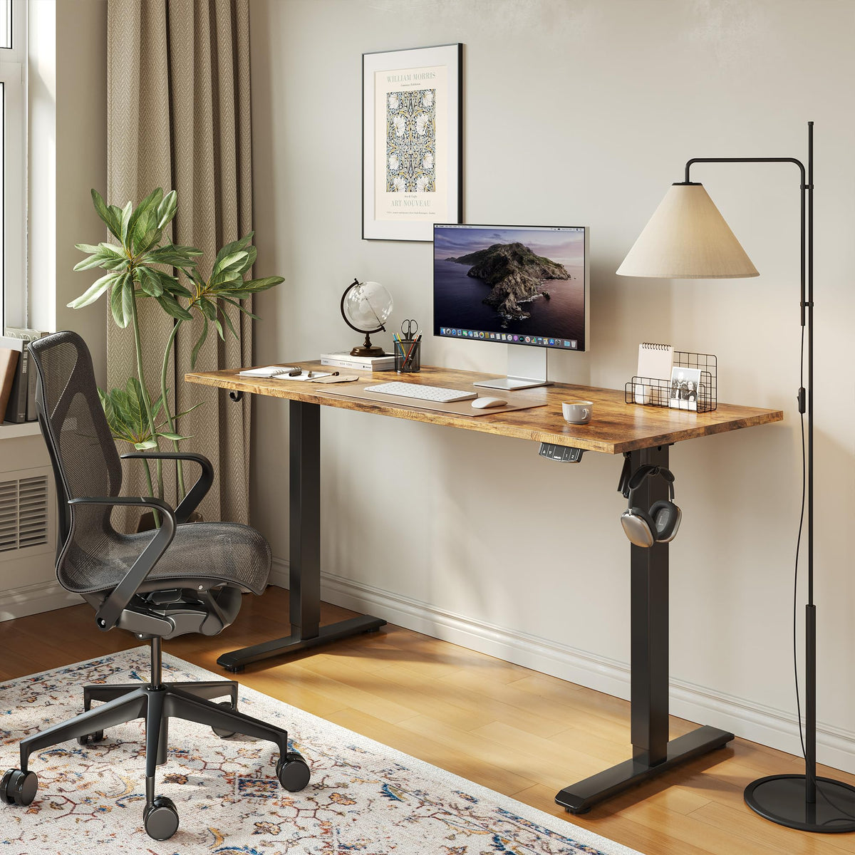 Agilestic Electric Standing Desk, 48 x 24 Inches Height Adjustable Desk, Sit Stand up for Work Office Home, Ergonomic Rising Computer Table with Memory Preset, Rustic Brown