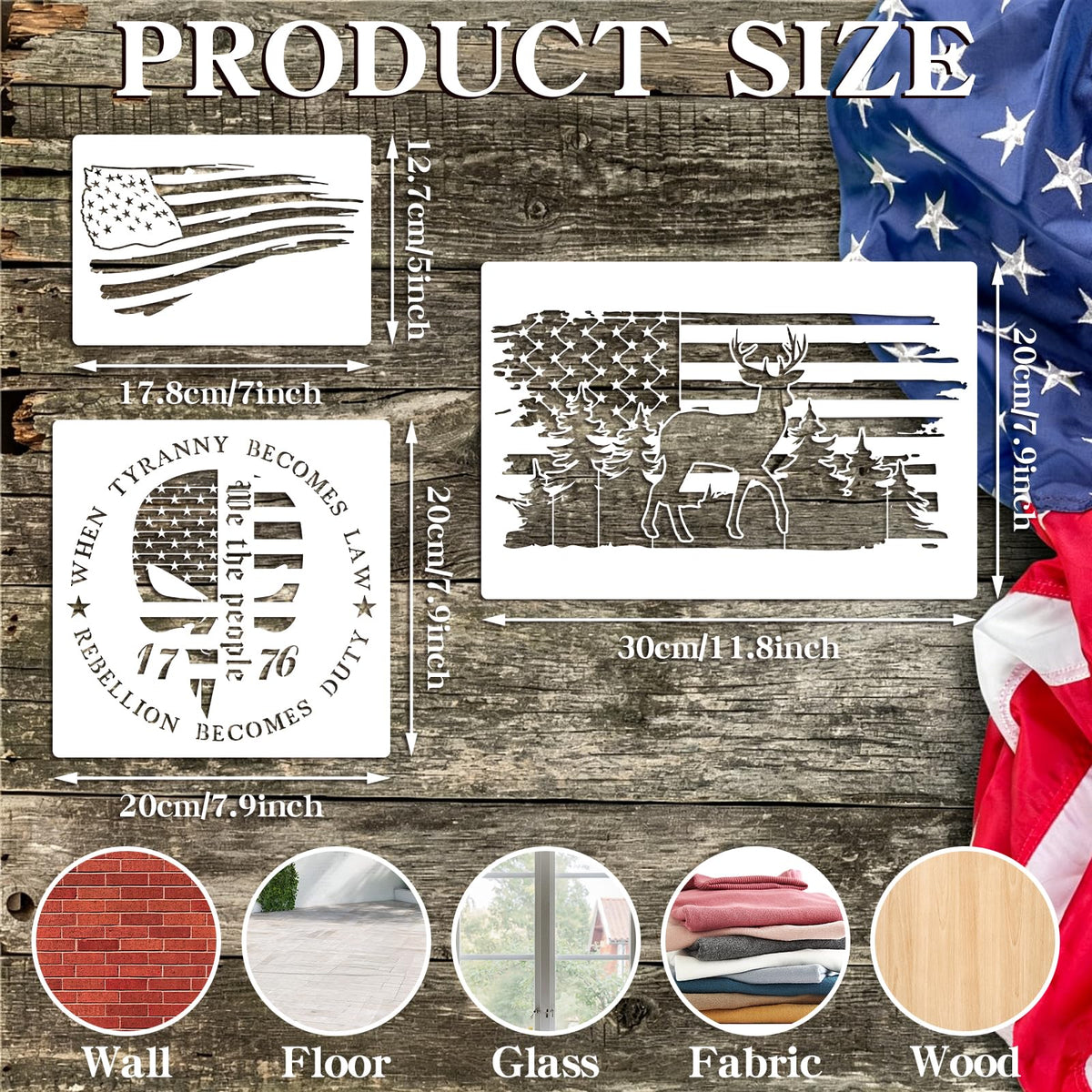 ZCPTZ 21 Pcs American Flag Stencils for Painting Reusable Templates Patriotic 50 Stars 1776 Flag We The People Crafts Stencil for Wood, Wall, Fabric, 4th of July Independence Memorial Day DIY Drawing