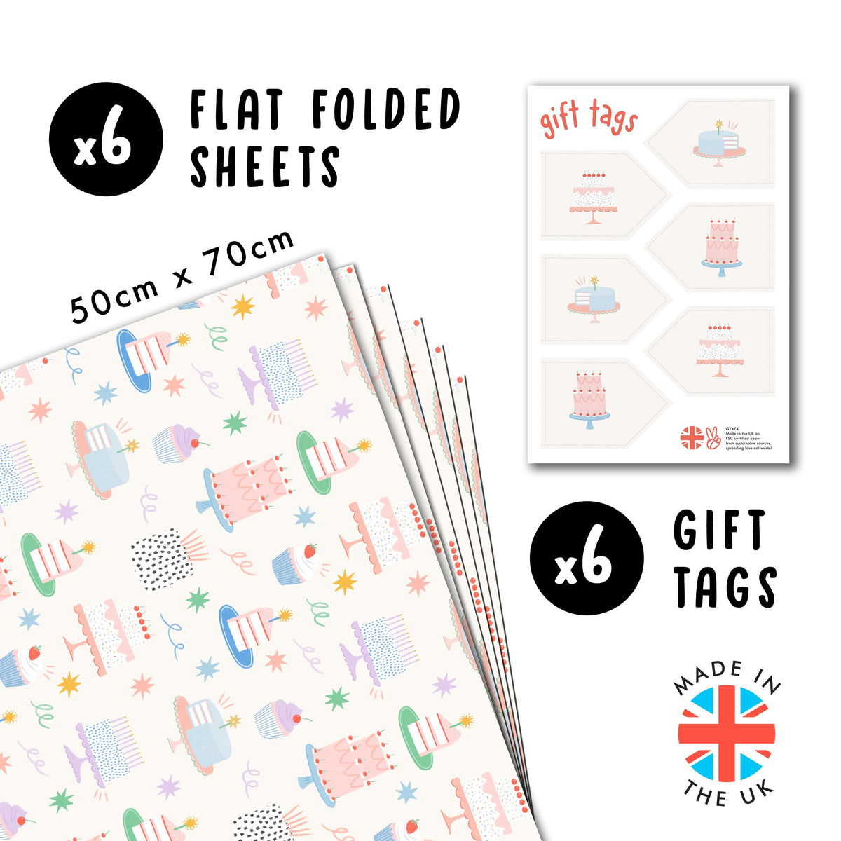 CENTRAL 23 Birthday Wrapping Paper For Women - 6 Sheets Of Girly Gift Wrap For Her - Birthday Cakes Confetti - For Mom Wife Sister Niece Cousin - Recyclable