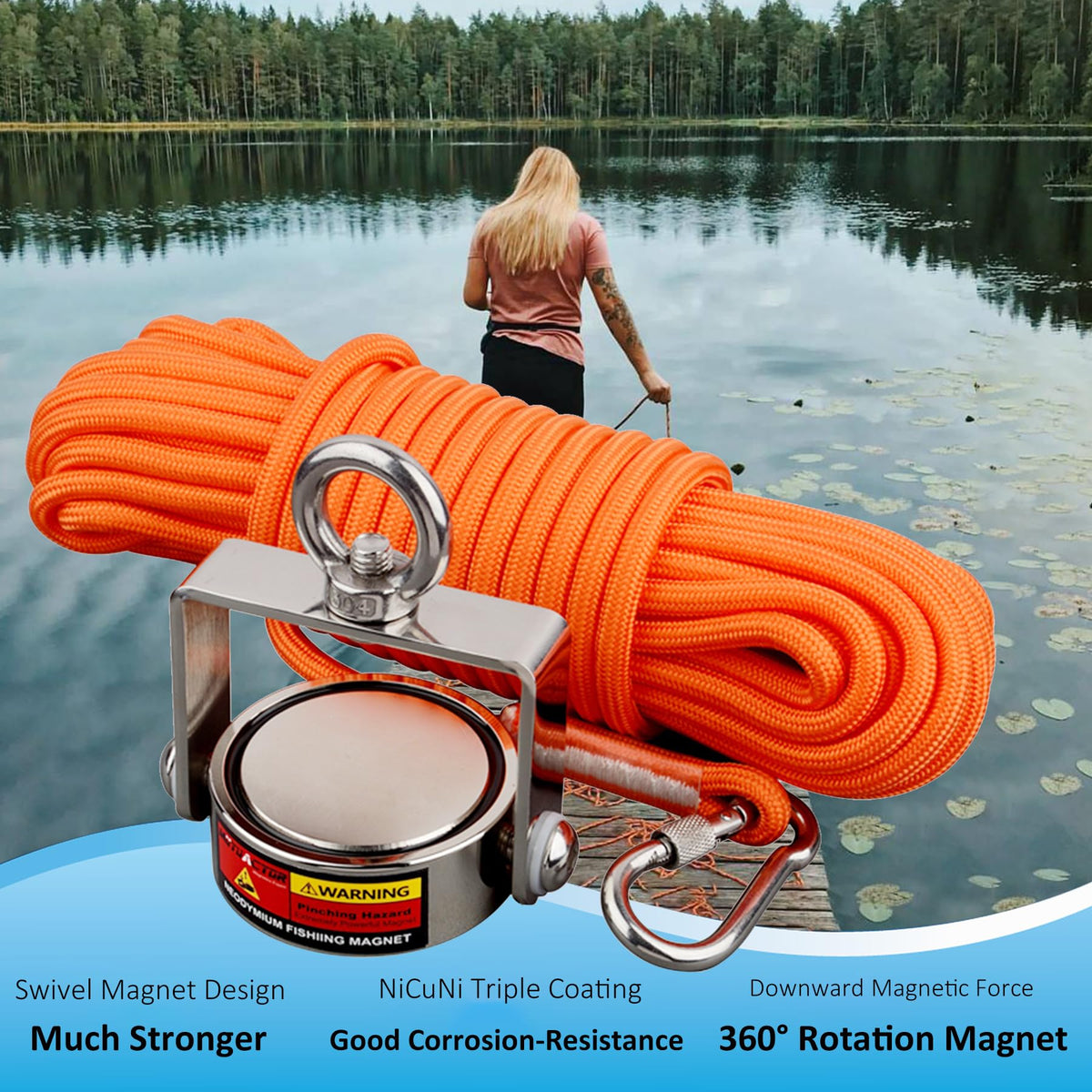 MUTUACTOR Fishing Magnet Kit,Combined 1240lb Strong Rotatable Magnet Fishing Heavy Duty,Permanent Neodymium Rare Earth Magnets with 65Ft Salvage Rope,Anti-Slip Gloves for Retrieving Treasures