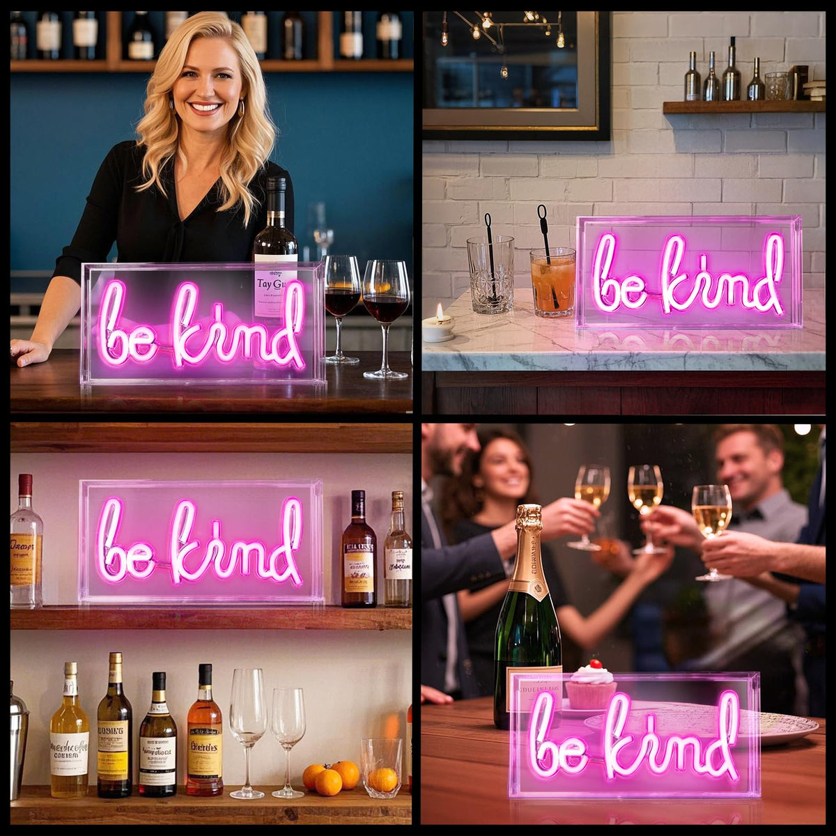Be Kind Neon Sign, USB Powered LED Neon Light Box with ON/OFF Switch, 3D Acrylic Tabletop and Wall Decor for Girls Room, Bedroom, Classroom, Dorm, Home Office, Shelf, Christmas Birthday Gift (Pink）