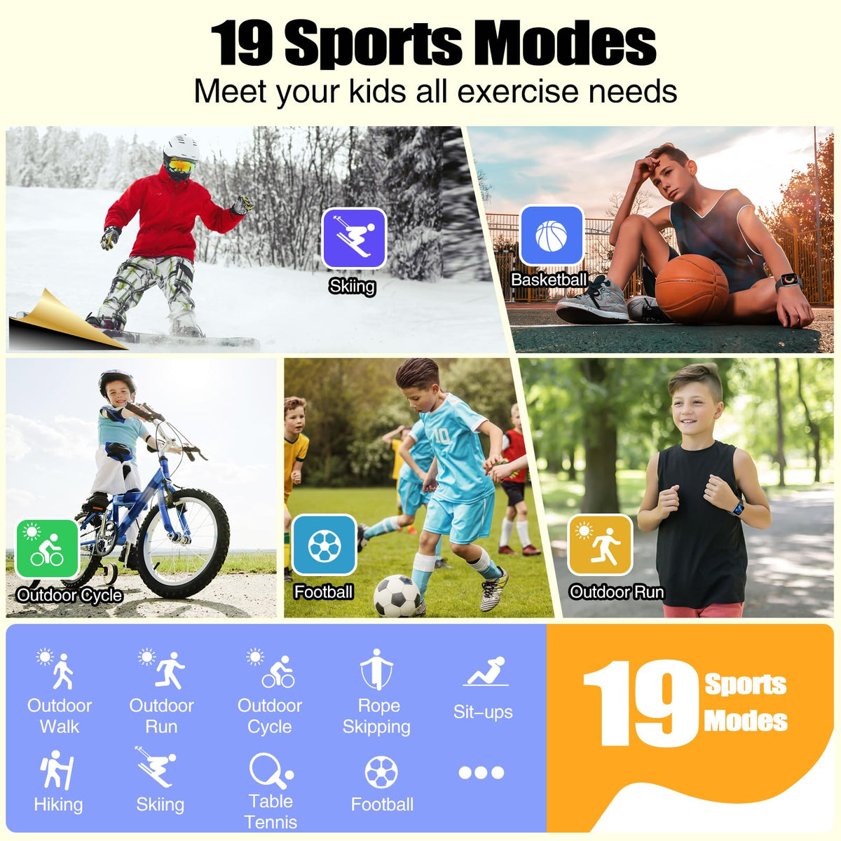 meoonley Kids Watch for Boys Girls with IP68 Waterproof, Girls Smart Watch with 19 Sports Modes, Sleep Tracking, Pedometer, Stopwatch, Kids Activity Tracker, Birthday Gifts for Boys Age 6-15 Years Old