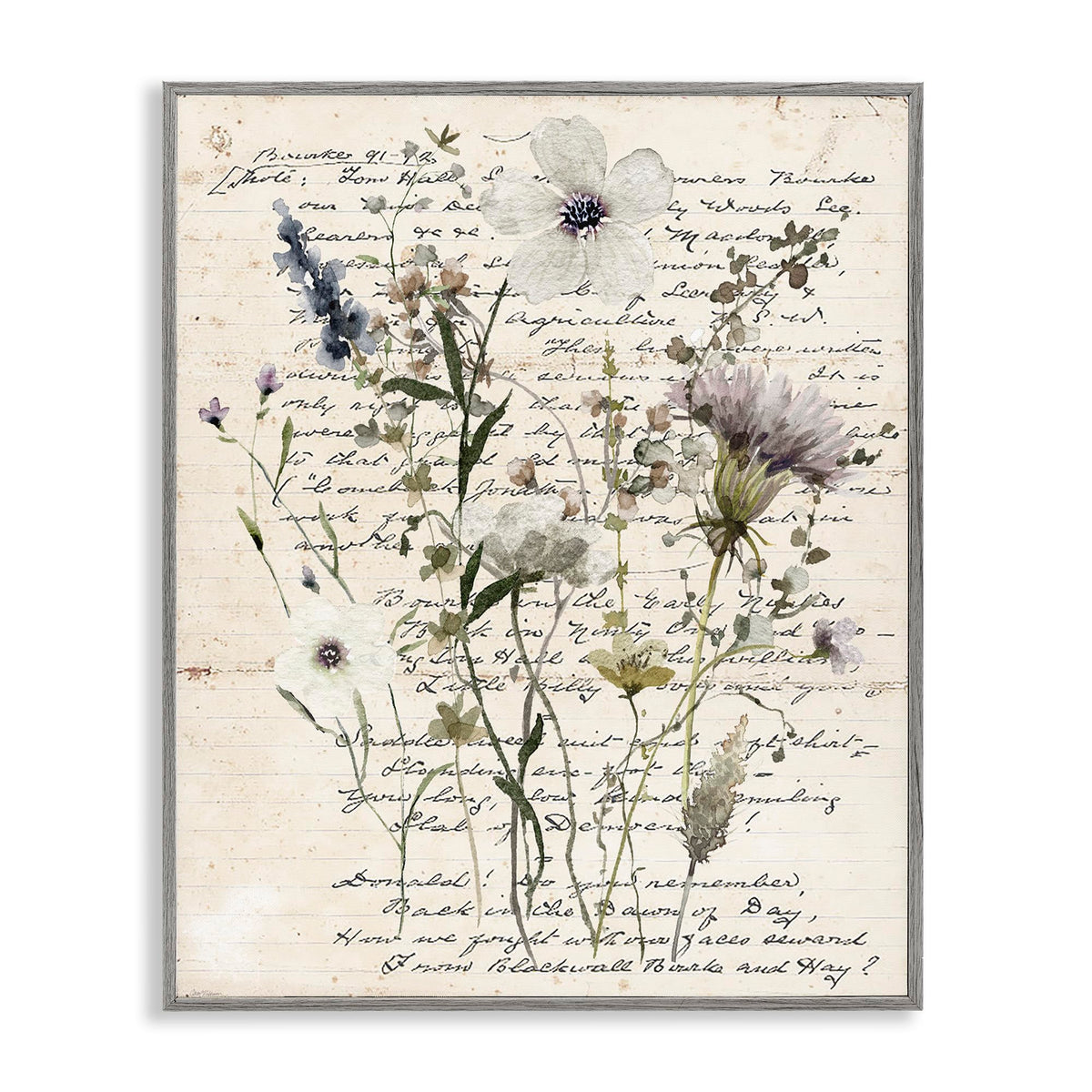 Stupell Industries Pressed Flowers on Page Gray Framed Giclee Wall Art Design by Carol Robinson, 11 x 14