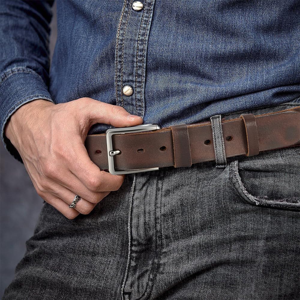DOOPAI Men's Genuine Leather Casual Belt -Full Grain Leather Belt for Men- 1.5" Handmade Jeans Belt with Gift Box