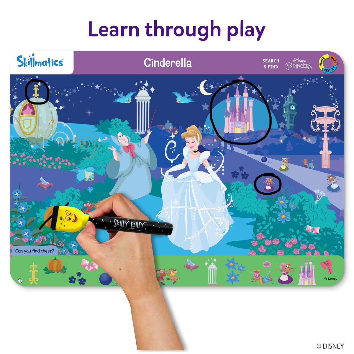 Skillmatics Search and Find Disney Princess Educational Game - Reusable Preschool Learning Activities, Perfect for Toddlers & Kids Who Love Toys, Art & Crafts, Gifts for Boys & Girls Ages 3, 4, 5, 6