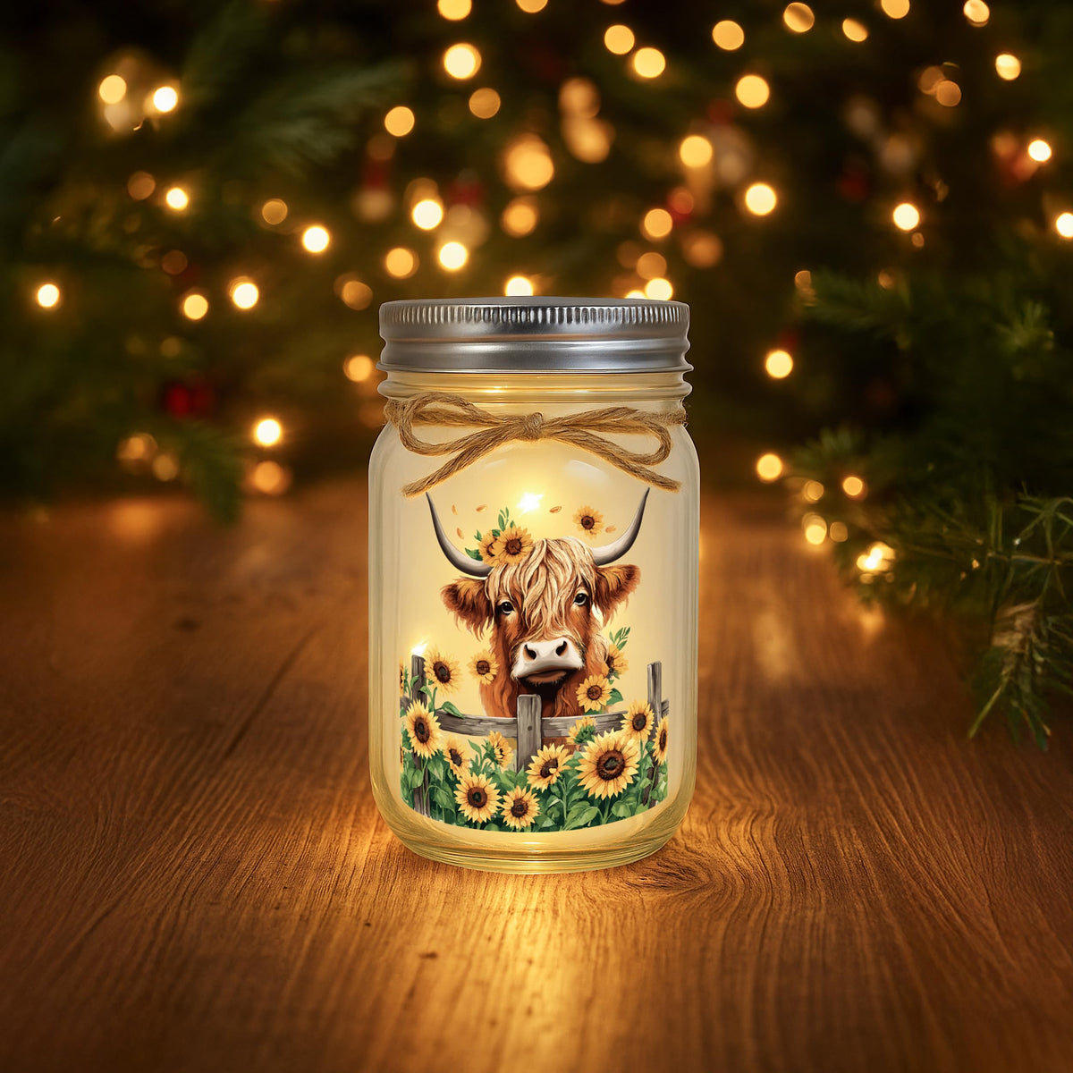 Highland Cow Inspirational Gifts for Women - Double-Sided Decorative Mason Jar Light, New Beginning Self Care Motivational Sunflower Decor Gift for Friends Daughter Sister Coworker
