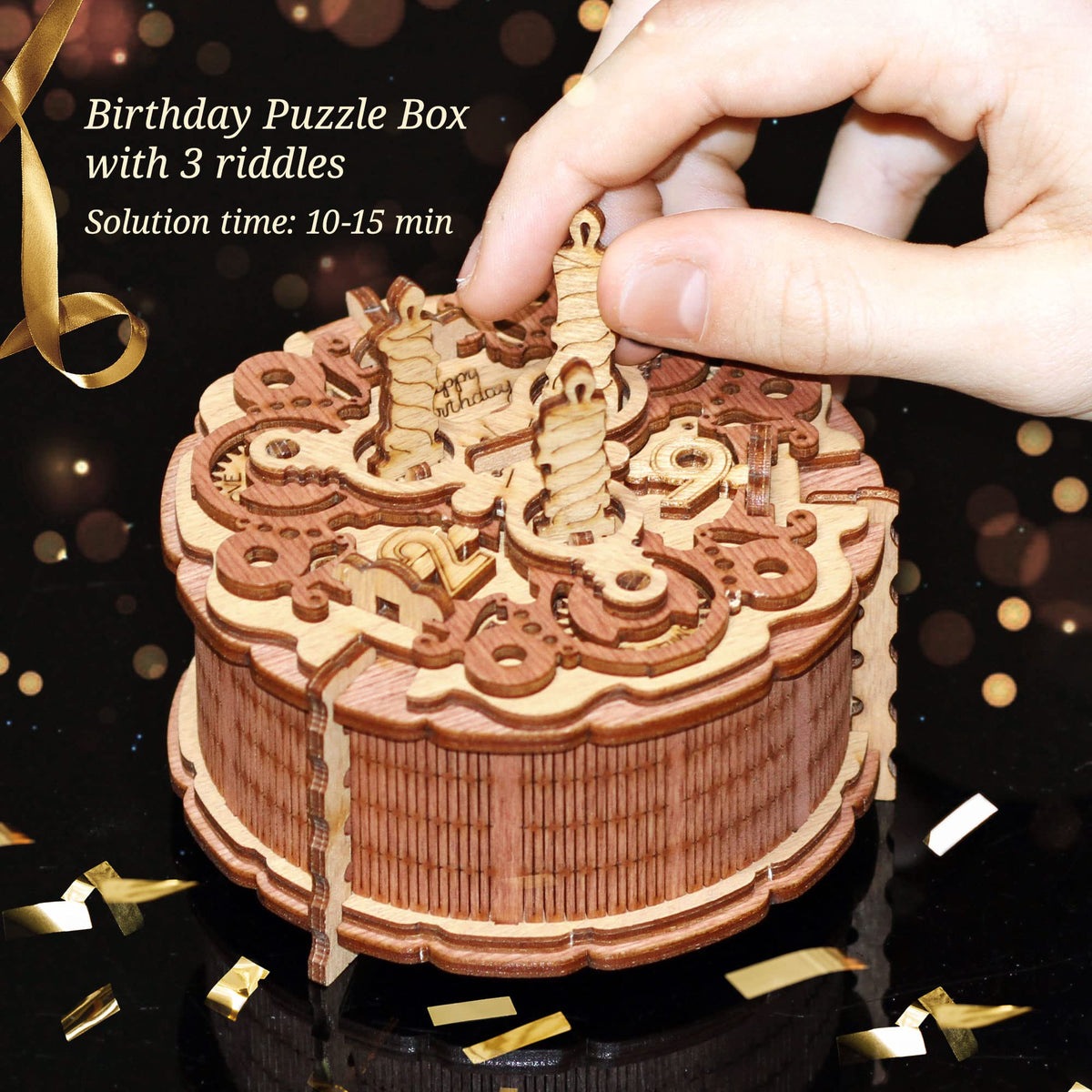 iDventure Birthday Cake Puzzle Box – 3D Gift Box for Adults – Money Holder Puzzle Game – Escape Room Brain Teaser for Men & Women