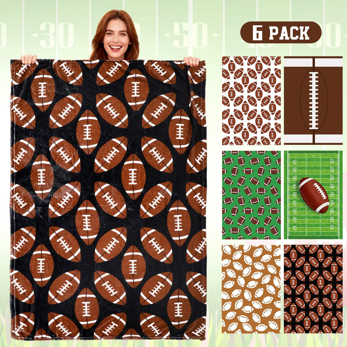 Lumina Garden 6 Pcs Football Throw Blanket Gifts 40 x 60 Inch Cozy Fleece Sports Blanket Bedding for Team Players Sport Lover Bed Sofa Couch Cushion Home Decor