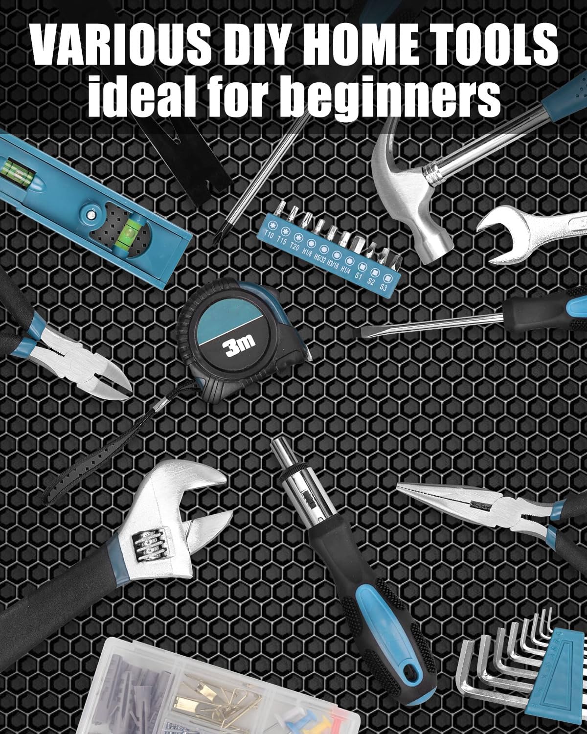 Zeite Tool Kit for Home, 144 Piece Hand Tool Set with Storage Box, General Basic Repair Tool Set with Hammer, Pliers, Wrenches, Voltage Tester, Measure Tape, Screwdriver Bits