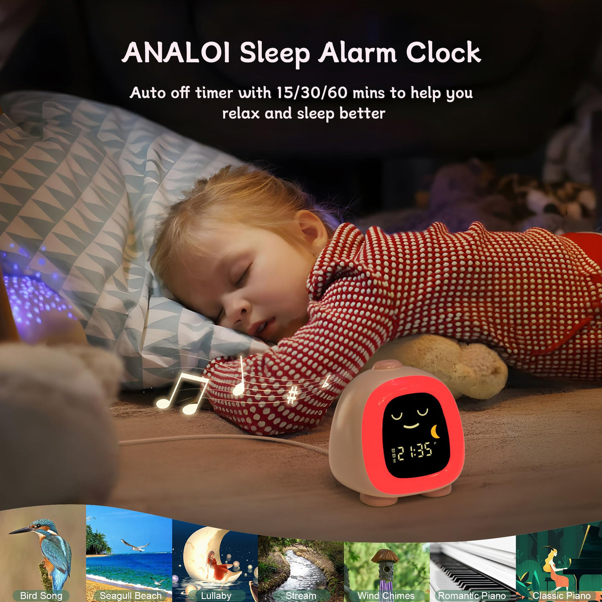 ANALOI Alarm Clock for Kids, Kids Alarm Clock Ok to Wake Cute Night Light for Bedroom, Toddlers Sleep Training Clock Stay in Bed, Dinosaur Birthday Gift for Kids Boys Girls