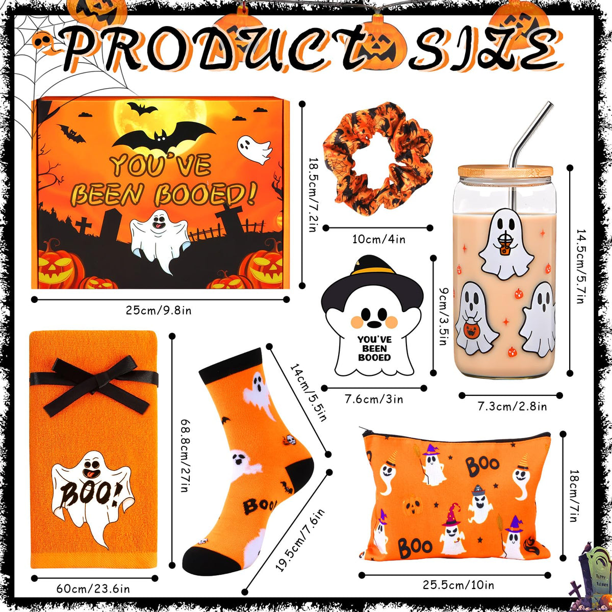 Zenoble Boo Basket Stuffers for Women, 6 Pcs Halloween Gifts Set Cute Boo Basket with Halloween Cup Socks Towel Bag for Teens Girls Mom Friend Sister Wife